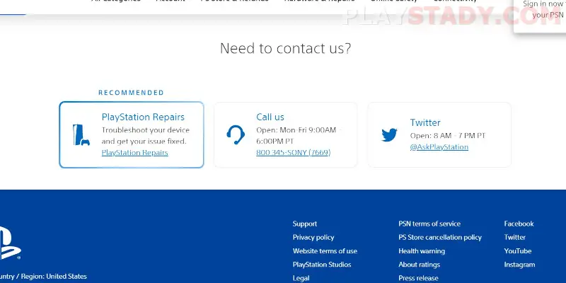 ps5 support contact by phone